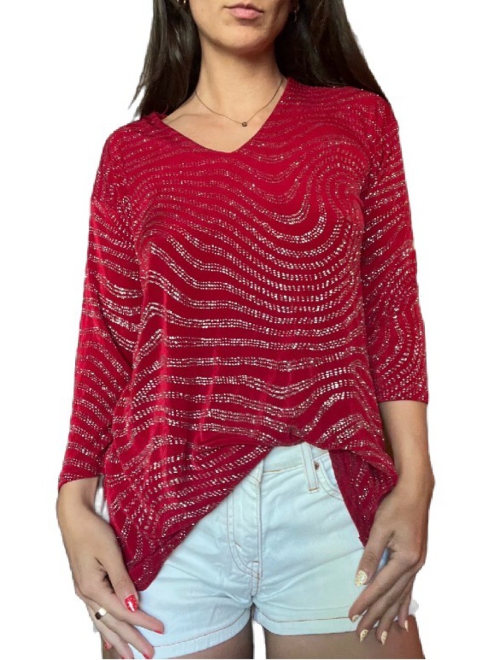 Vintage 2000s Red Studded Mesh Illusion Top XS S